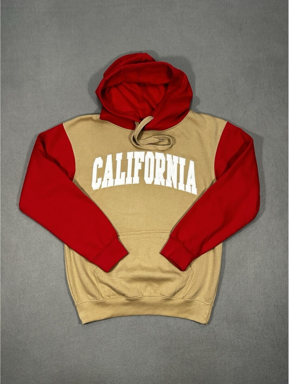 New York Popular California Hoodie Men’s Small Tan Red Colorblock Pullover